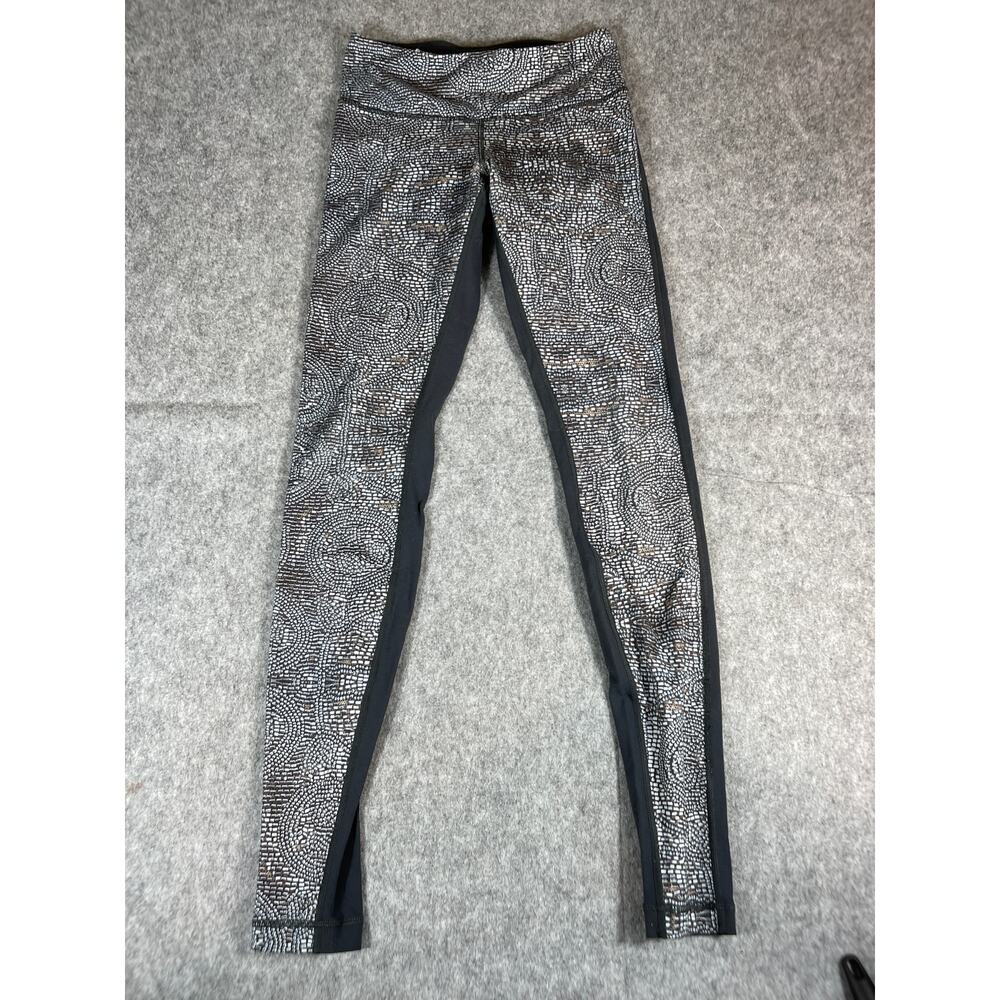 Lululemon Wunder Under Pant Leggings Women Size 4 Mosaic Black Silver Gym Yoga